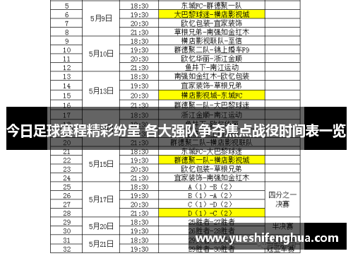 今日足球赛程精彩纷呈 各大强队争夺焦点战役时间表一览